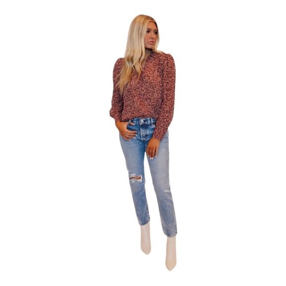 Ba&sh Pabi Printed Ruffle Neck Button Up Blouse Size M - Picture 1 of 15